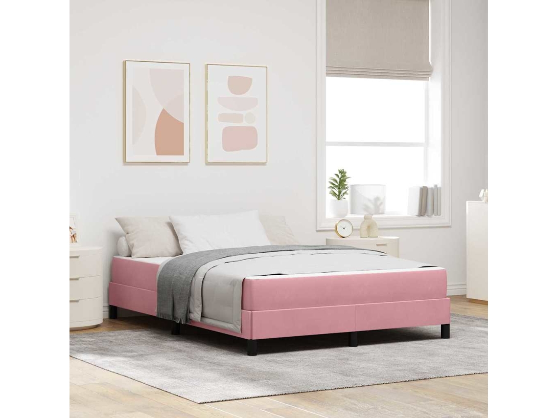 Vidaxl Cama Box com Colchão Rosa 160 X 210 Cm Tecido