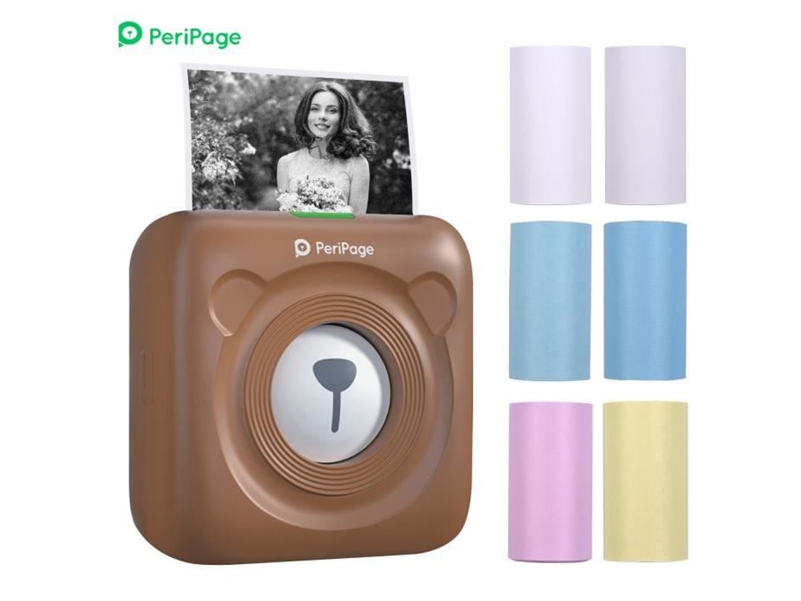 Mini impressora térmica, impressão de imagem fotográfica, recibo de memorando com 6 rolos de papel para Android/iOS/Windows marrom S/MARCA