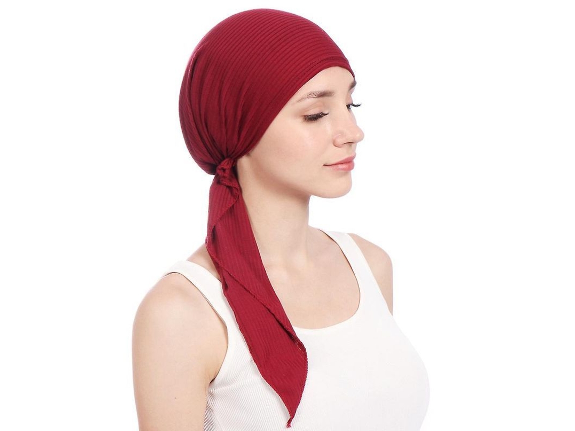 Gorro Turbante De Algodón Elástico Color Sólido Para Mujer Hijab Bufanda