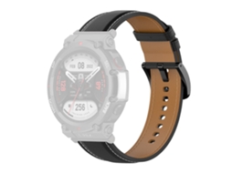 Bracelete de Couro Genuíno Ajustável com Ferramenta para Huami Amazfit T-Rex 2 Preto