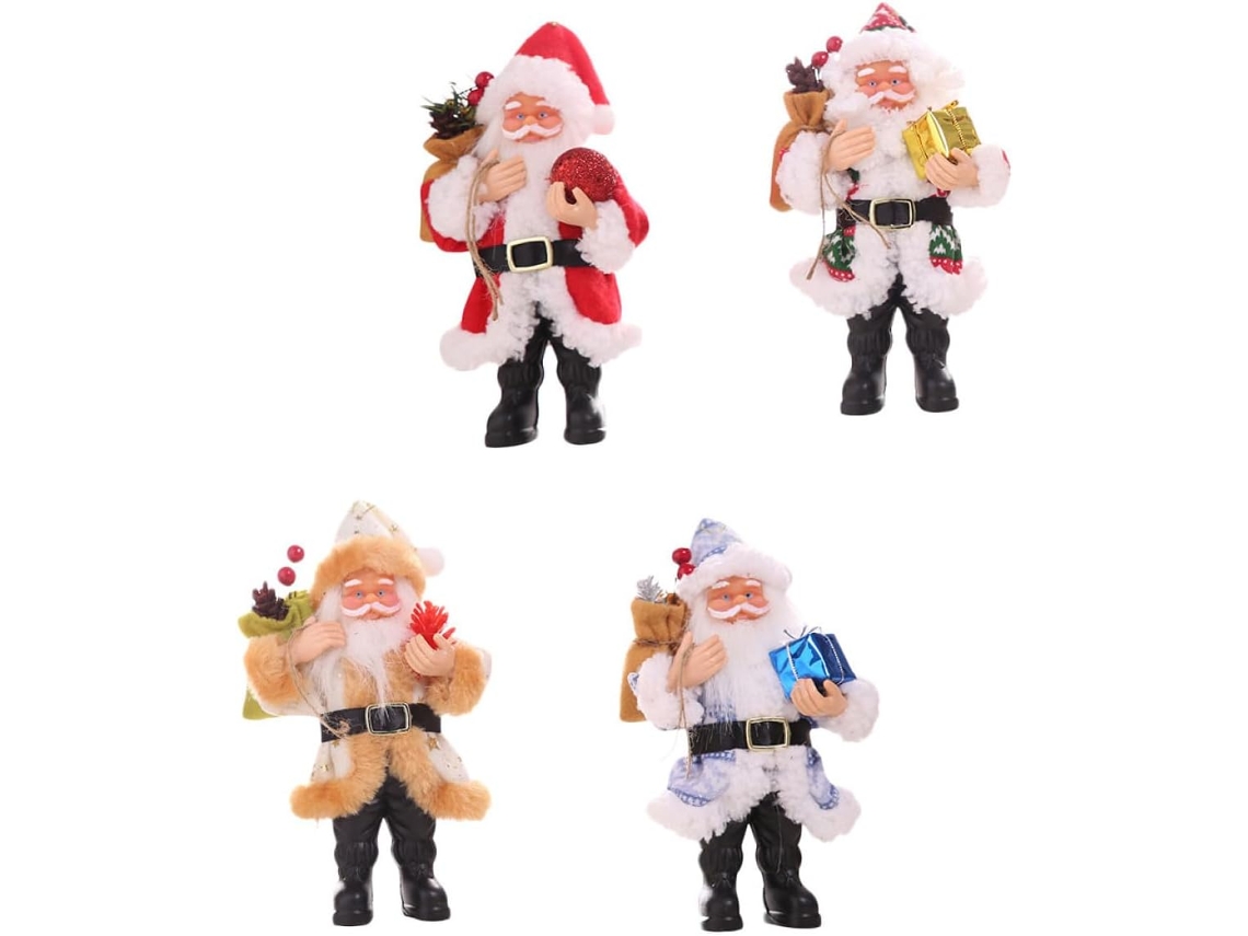Conjunto De 4 Enfeites De Natal Com Papai Noel Em Resina
