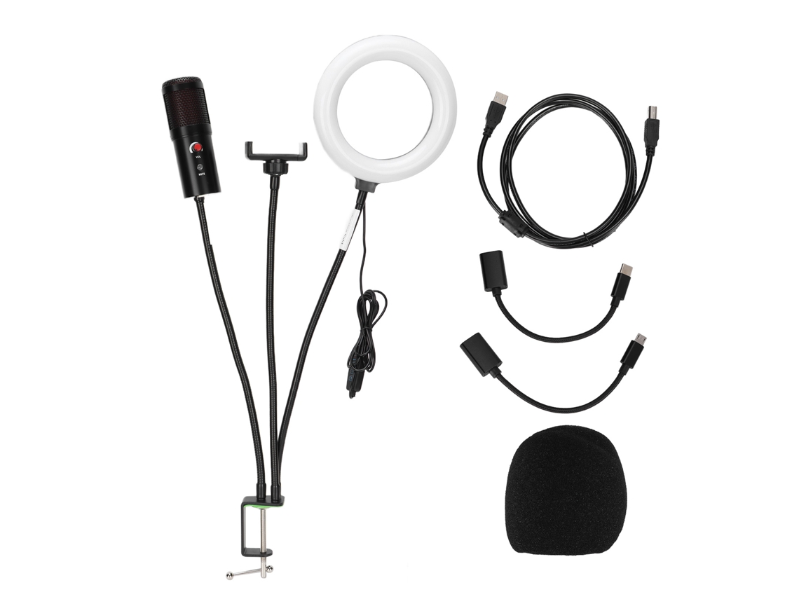 2026zentro-microfone Usb Com Luz De Preenchimento Rgb Botão Mudo Cardióide Kit Para Gravação Podcast Streaming(a6s Com Suporte De Mesa)