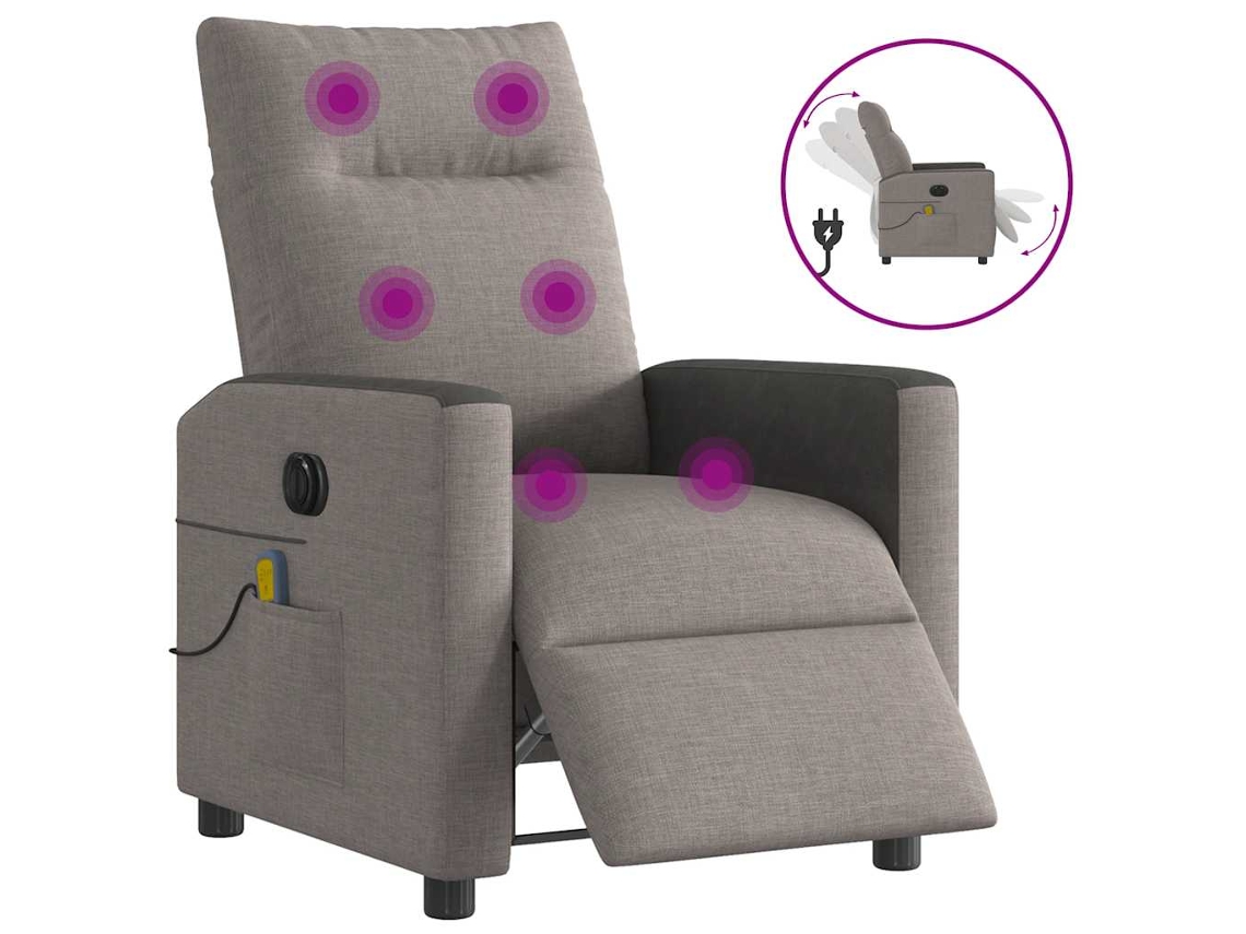 Vidaxl Poltrona Reclinável Massagens Elétrica Tecido Cinza-acastanhado