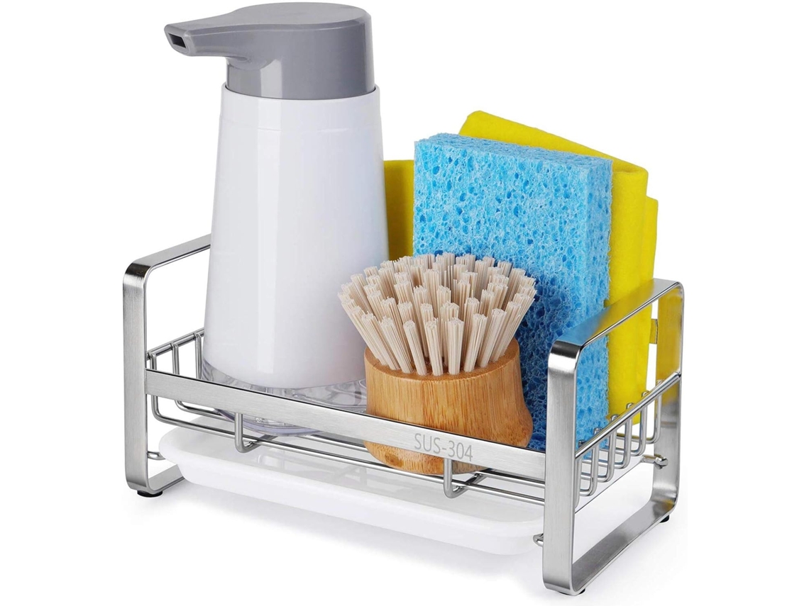 Suporte de Esponja para Pia de Cozinha Dispensador de Sabonete de Cozinha em Aço Inoxidável 304 Organizador de Caddy Escorredor de Saboneteira de B