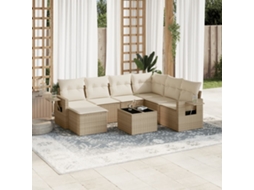 8 Pcs Conjunto De Sofás P/ Jardim Com Almofadões Vime Pe Bege Dkd Home Decor
