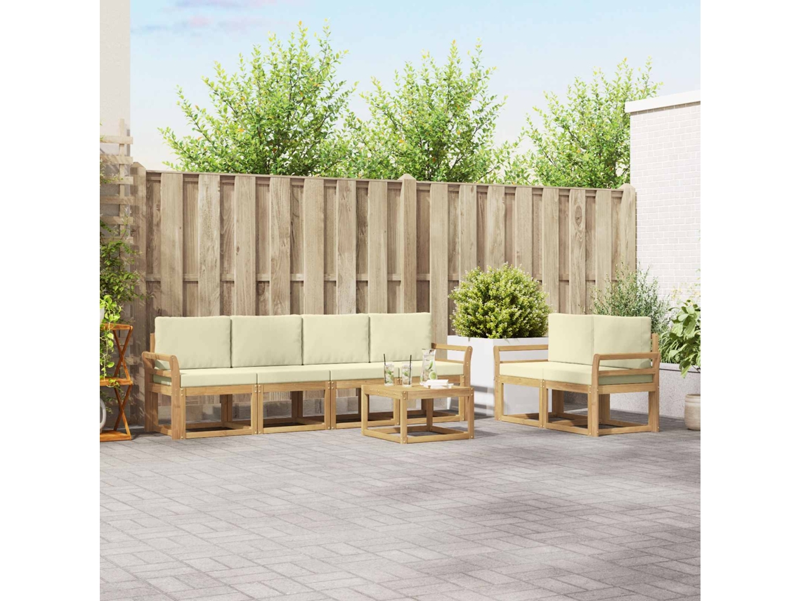 Vidaxl Conjunto De Sofás Para Exterior 7 Pcs Branco E Creme