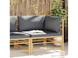 Vidaxl Sofá De Canto Para Jardim Com Almofadões Cinzento-escuro Bambu