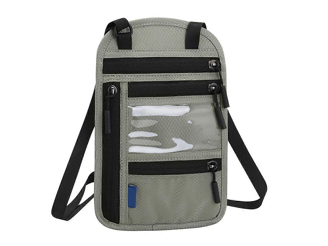 Porta-passaporte De Pescoço Para Viagens Com Design Cinza Claro
