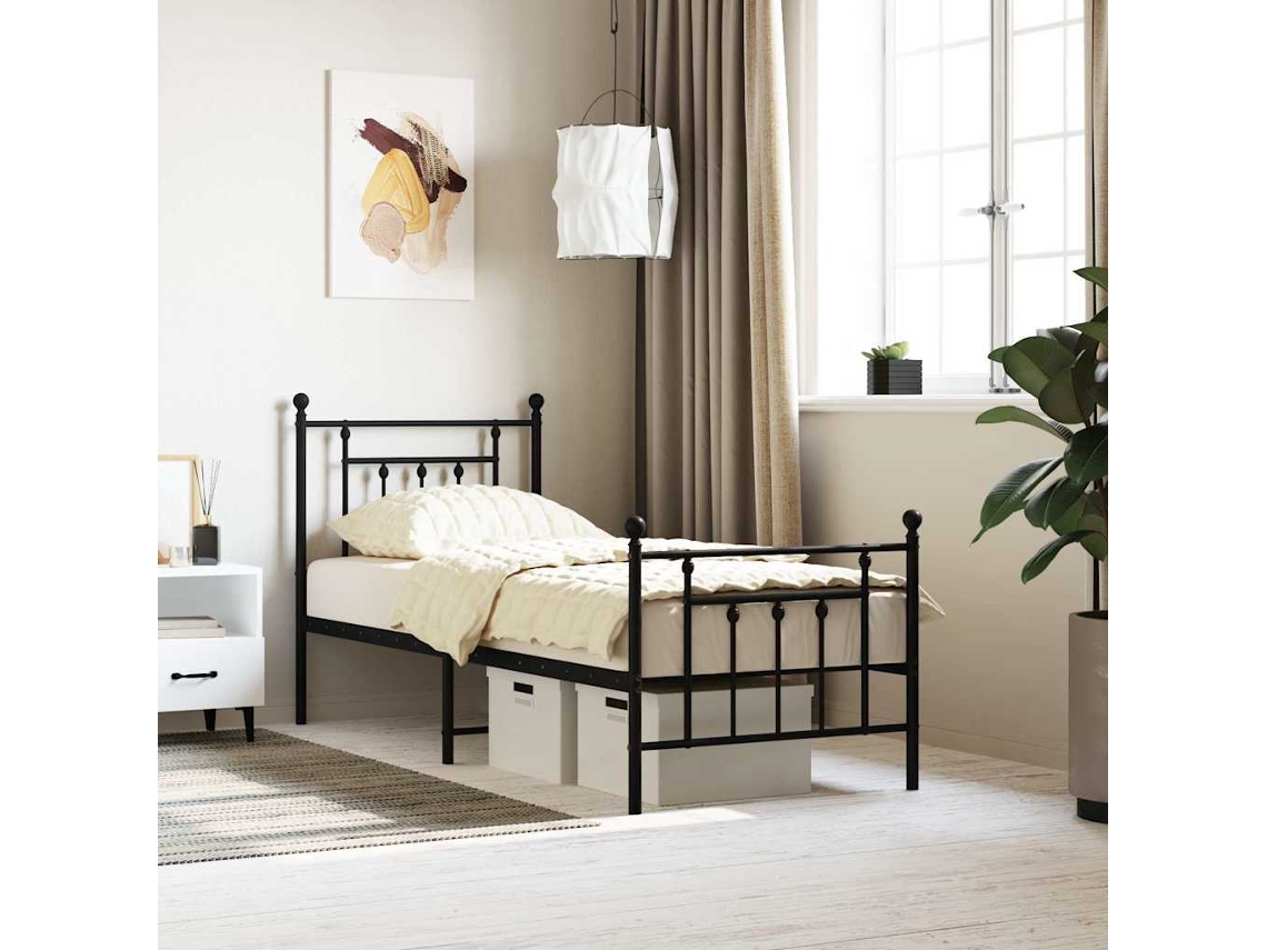 Vidaxl Estrutura De Cama Com Cabeceira E Pés 75x190 Cm Metal Preto