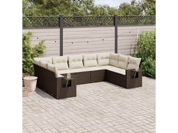 Vidaxl 9 Pcs Conjunto Sofás P/ Jardim C/ Almofadões Vime Pe Castanho