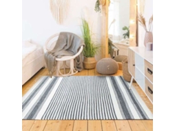 Tapete - A Fábrica De Decoração - Terra Algodão Linhas - 120x170 Cm - Algodão - Retangular Cinza-branco