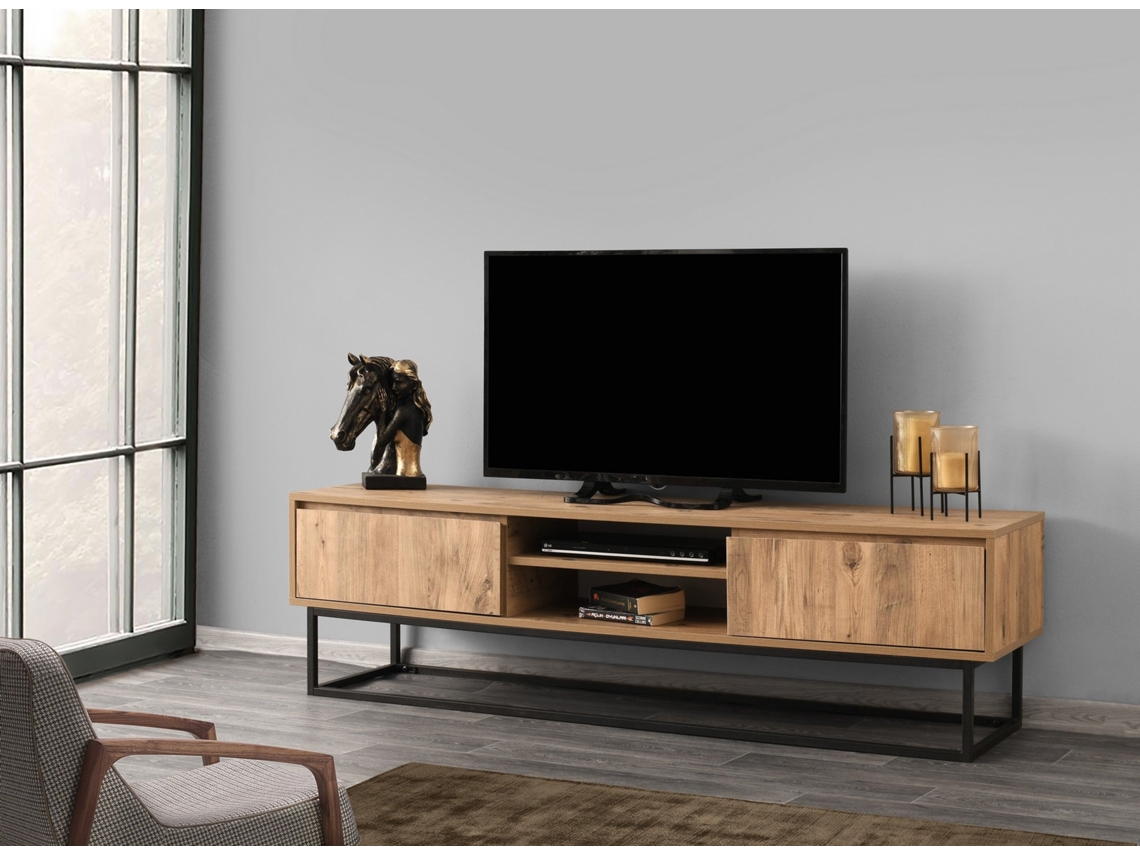 Móvel De Tv Einar Pinho E Preto 180x50x40cm Prateleiras E Gavetas Design Retrô Leve Me Contigo