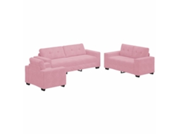 Conjunto 3 De Sofá De Vidaxl Com Almofadas Em Veludo Rosa