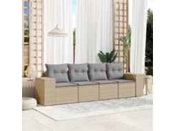 Vidaxl 4 Pcs Conjunto De Sofás Para Jardim C/ Almofadões Vime Pe Bege