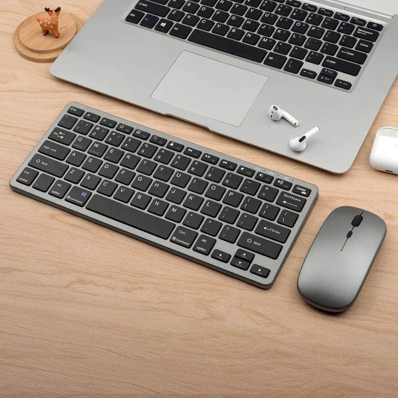 (cinza) Teclado E Mouse Sem Fio Bluetooth 2.4g Com Modo Duplo - Teclado E Mouse Portáteis