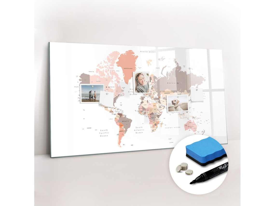 Quadro Magnético De Parede Mapa-múndi Para O Quarto Das Crianças Espelharte (120x60 Cm)