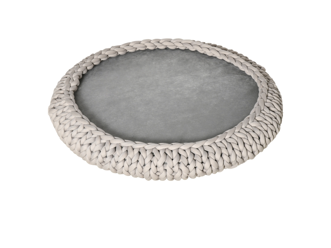 Cama Redonda para Cachorro e Gato com Bordas e Almofada Elevadas em Veludo 93x15cm Cinza