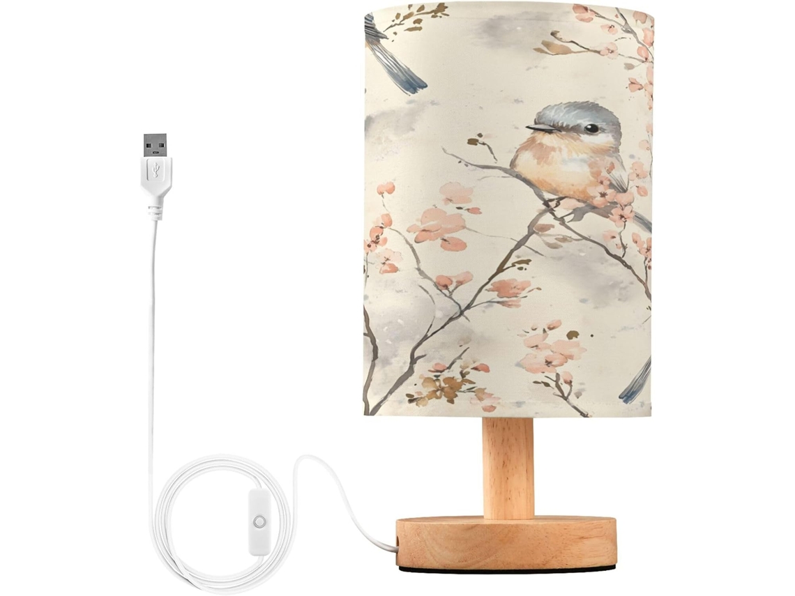 Abajur De Cabeceira Com Pássaro Em Aquarela, Com Porta Usb, Sem Necessidade De Lâmpada, Luz Led Quente Para Quarto, Sala