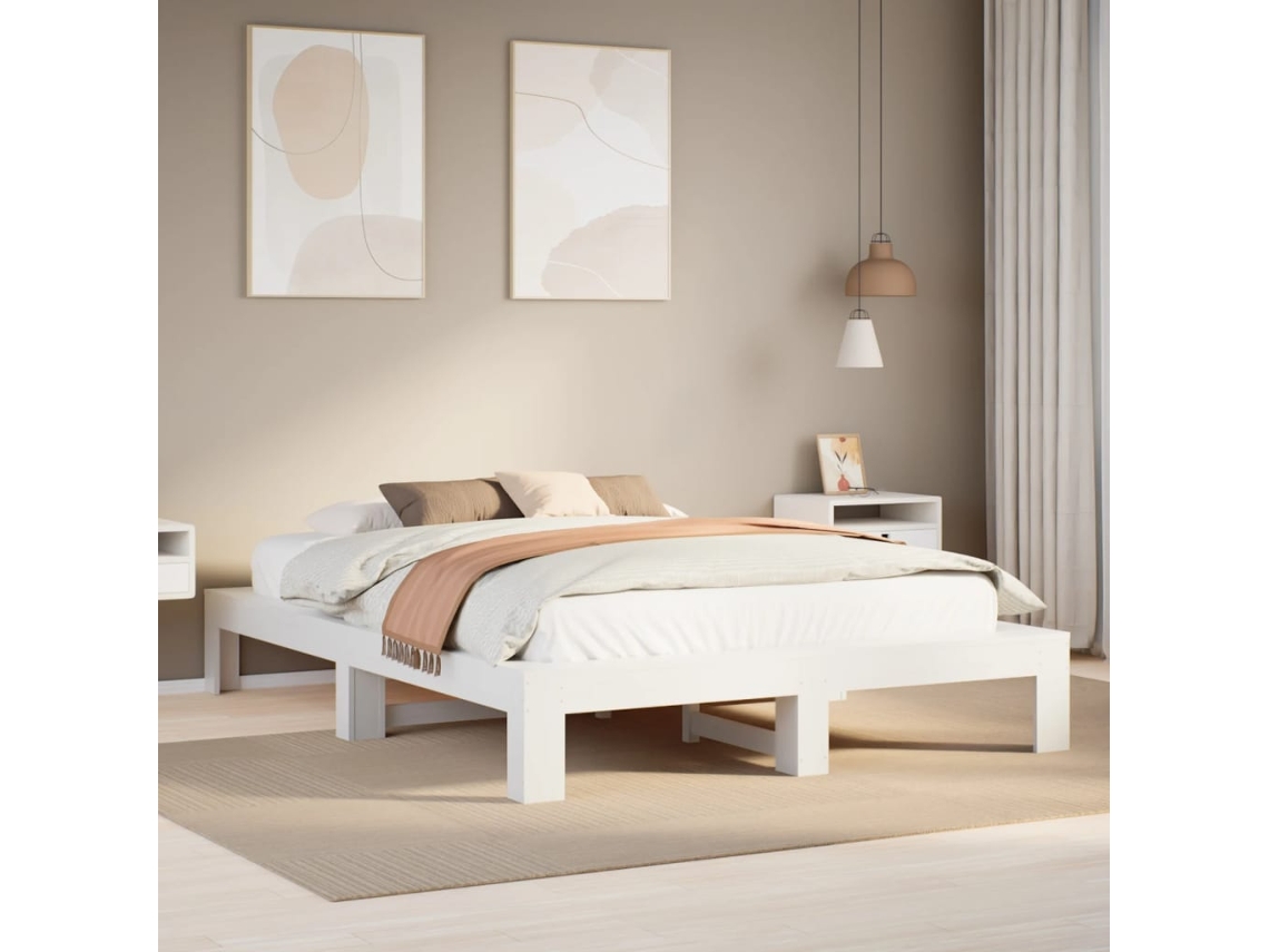 Cama Sem Colchão 140x200 Cm Madeira De Pinho Maciça Branco