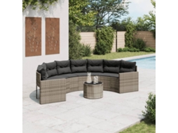 Vidaxl Sofá De Jardim Com Mesa E Almofadões Semicircular Vime Pe Cinza