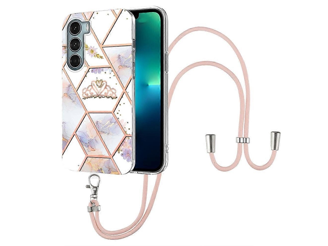 Capa De Celular Motorola Moto G200 Em Tpu Com Estampa Floral Marmorizada E Cordão.