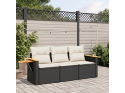 Vidaxl 3 Pcs Conjunto Sofás De Jardim Com Almofadões Vime Pe Preto