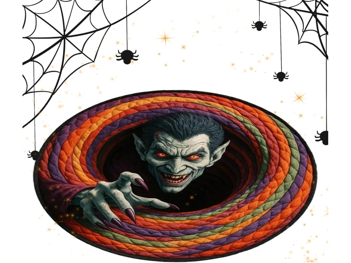 Tapete Redondo De Ilusão De Óptica Para O Halloween, 60 Cm, Com Base.