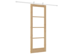 Porta Deslizante Com Conjunto De Hardware Orkdalmadeira De Pinho Natural E Branca Vidro Vidaxl Bege Madeira