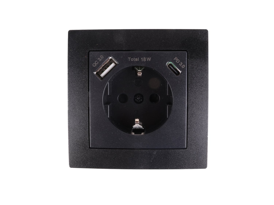 Tomada de Parede Aterrada com Usb, A/c Preta BRILVIBERA
