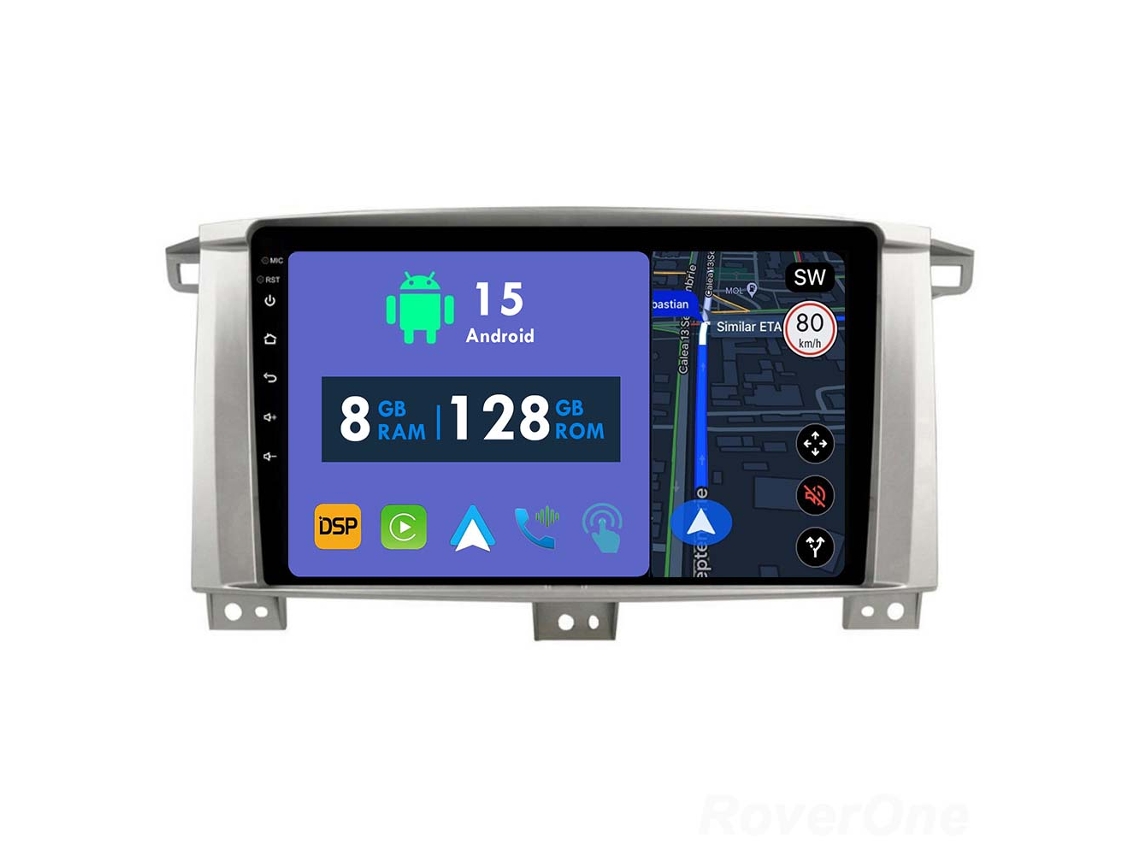 Auto Rádio Carro Bluetooth Autoradio 8GB RAM 128G ROM CarPlay Navegação GPS Ecrã Táctil RoverOne para Toyota Land Cruiser LC 100 2002-2007  