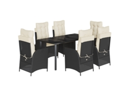 Conjunto de 7 Jantar para Jardim com Almofadões Vime Pe Preto MAISON EXCLUSIVE