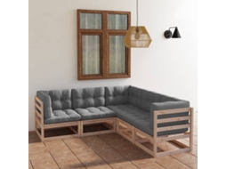 Vidaxl 5 Pcs Conjunto Lounge De Jardim C/ Almofadões Pinho Maciço