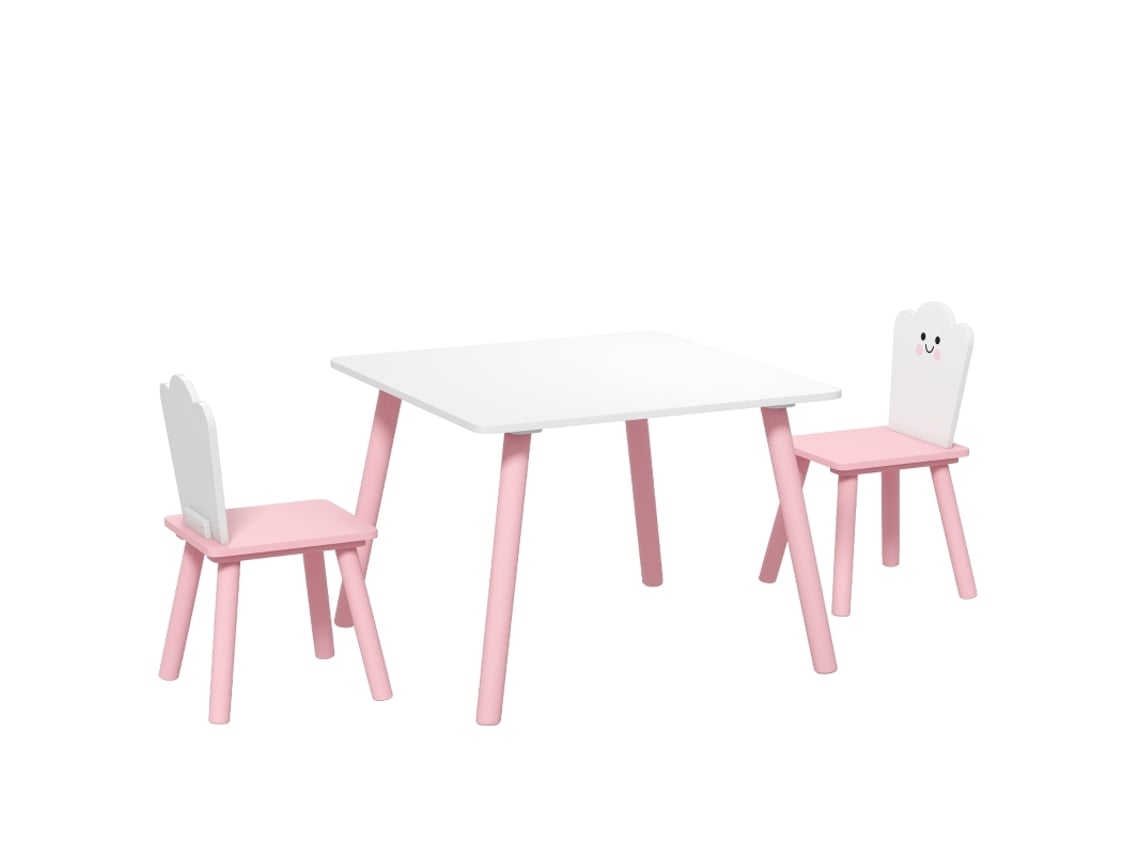 Conjunto Infantil Mesa E 2 Cadeiras 3 Peças, Cor Rosa E Branco.