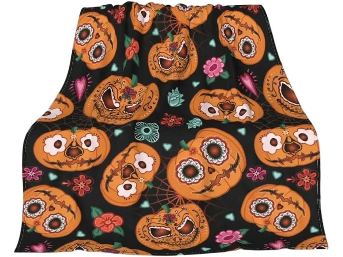 Manta de Halloween Syjym para Sofá Cama Outono Dia Ação Graças com Estampa Abóbora e Fantasma Cobertor, Macio,
