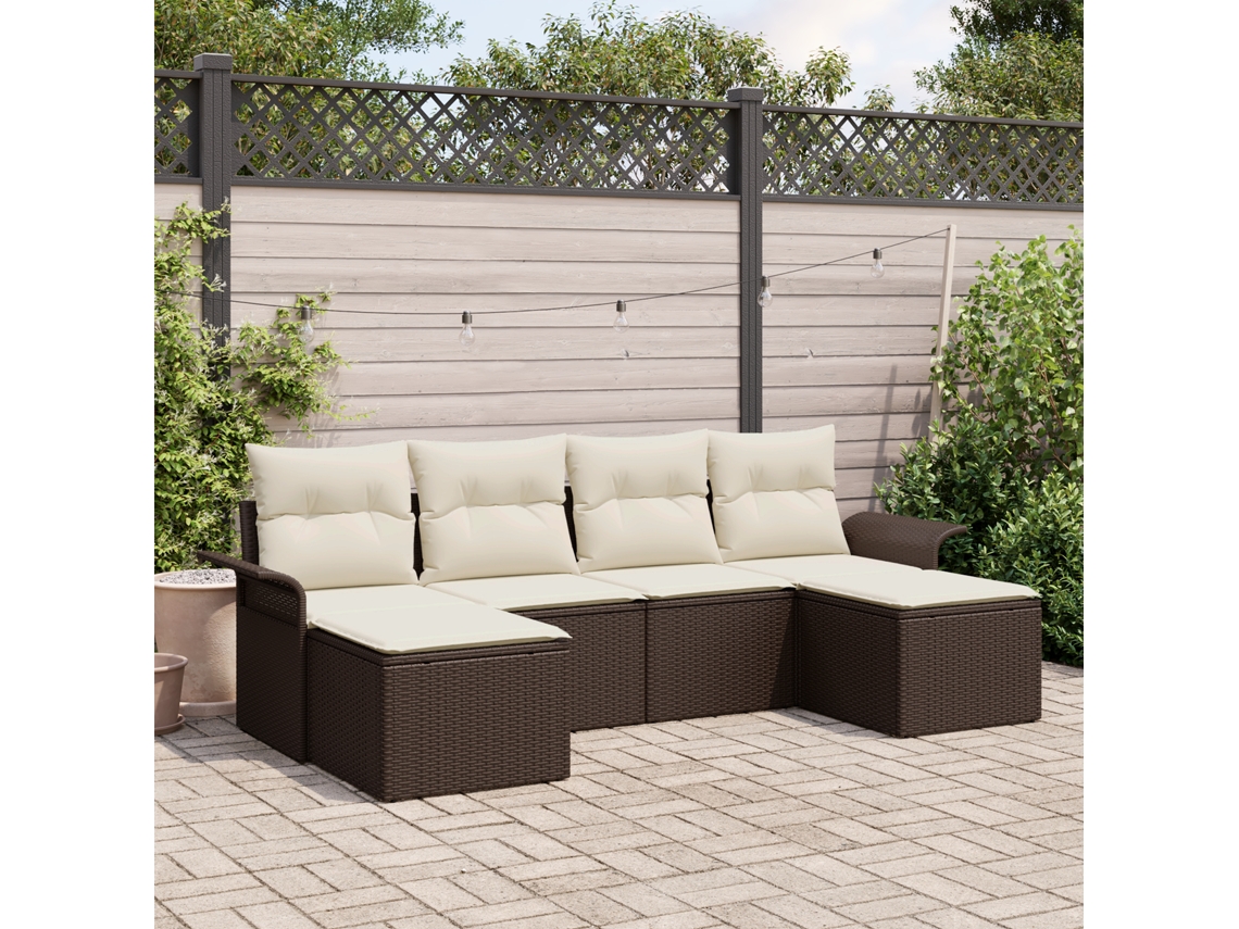 Conjunto 6 Conjunto De Sofá De Jardim Vidaxl Castanho Vime Pe (251 X 117 X 85 Cm)