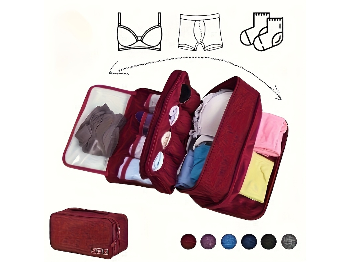 Bolsa Organizadora de Viagem para Roupas Íntimas, Bolsa com Zíper para Guardar Roupas Íntimas e Meias, Cor Carmesim BRILVIBERA