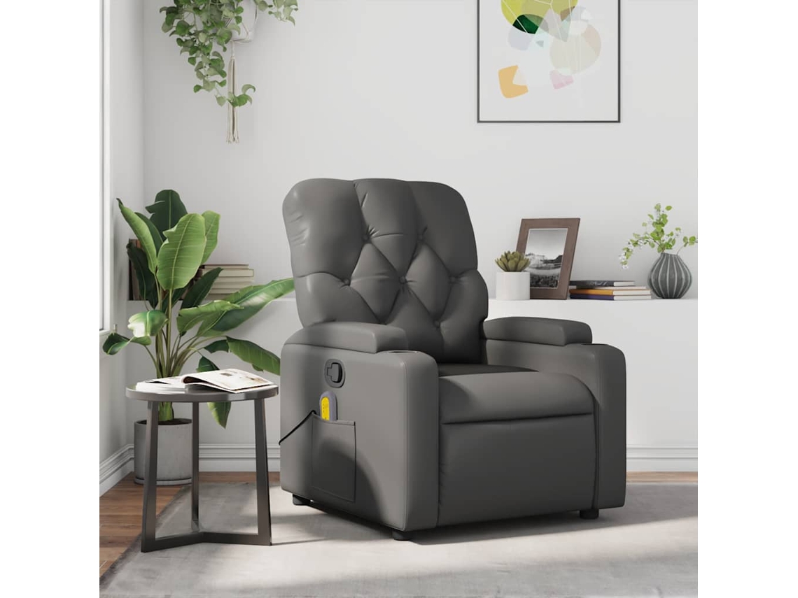 Vidaxl Poltrona De Massagens Reclinável Couro Artificial Cinzento