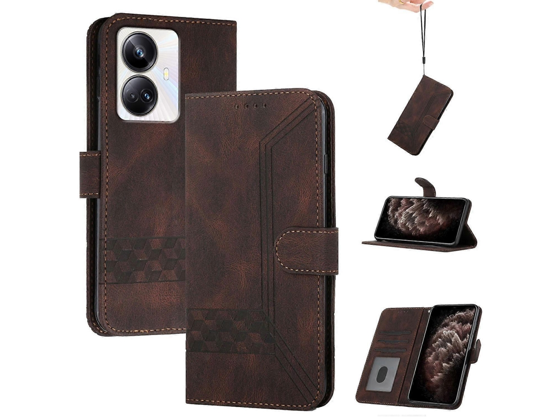 Capa De Celular De Couro Com Flip Cubic Skin Feel