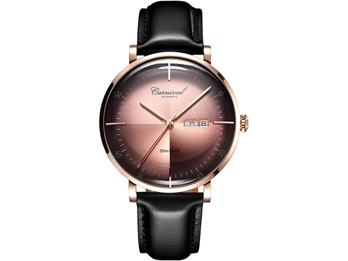 VEANXIN Brands Relógio Automático Masculino com Pulseira de Couro e Data-Rosa Marrom