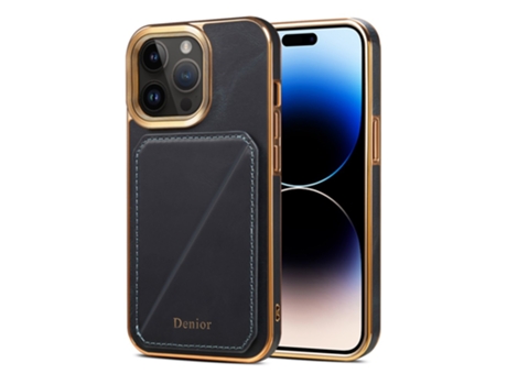 Denior Casa Em Tpu Pele Genuína Galvanizado, Com Suporte E Porta-cartões Para Apple Iphone 14 Pro Max - Azul