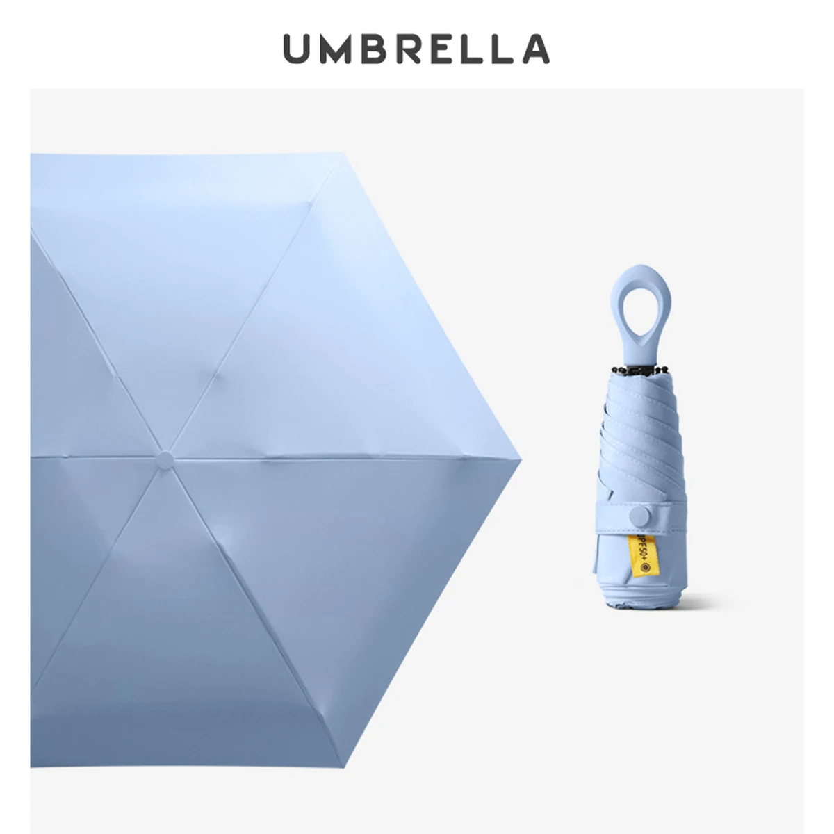 Mini guarda chuva MDUG, proteção UV, ultraleve, dobrável em cinco partes (azul Celeste)