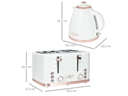 Conjunto 2 em 1 Torradeira e Chaleira, 7 Níveis de Douramento, Funções Descongelar e Reaquecer, Cor Branco Creme, Design Suave para Bancada.
