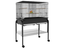 Gaiola para Grande Pássaros Gaiola de Papagaio com Rodas de Suporte para Periquito cacatua, Papagaio Canário 85 X 49 X 119 Cm Preto