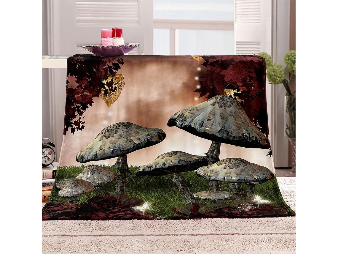 Manta com Estampa 3d de Cogumelos D em Microfibra 180x220cm