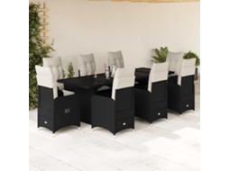 Vidaxl 9 Pcs Conjunto De Bistrô P/ Jardim C/ Almofadões Vime Pe Preto