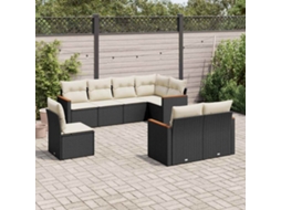 Vidaxl 8 Pcs Conjunto Sofás De Jardim Com Almofadões Vime Pe Preto