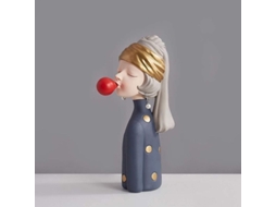 Estatua De Niña Soplando Burbujas Con Aretes De Perla Artesanía Escultura Decorativa Hogar Hotel Oficina Azul Talla S