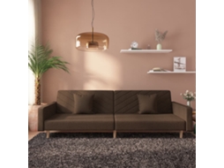 Vidaxl Sofá-cama 2 Lugares Com Duas Almofadas Tecido Castanho