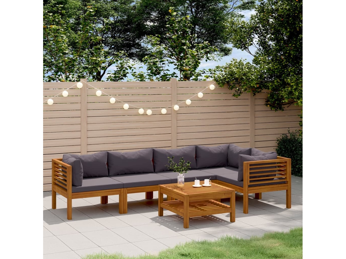 Vidaxl 6 Pcs Conjunto Lounge de Jardim C/ Almofadões Acácia Maciça