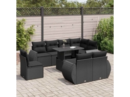 Vidaxl 9 Pcs Conjunto De Sofás P/ Jardim C/ Almofadões Vime Pe Preto